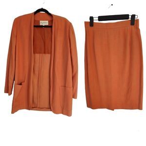 Vintage Byblos Italian Burnt Orange Tailored Open Front '80s Skirt Suit Set 44/8